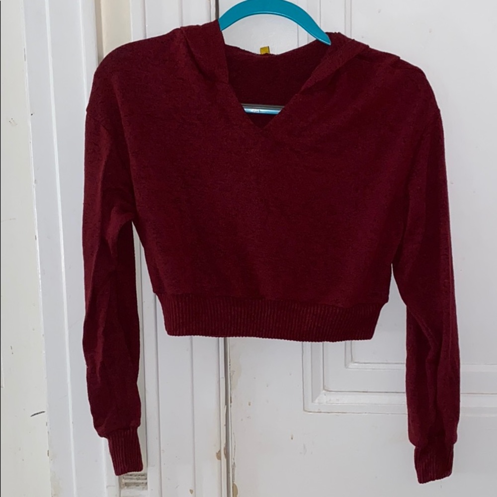 DAISY Dark Red Cropped Hoodie Size S